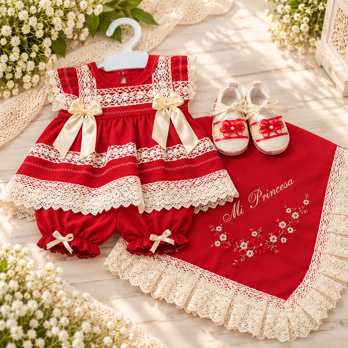 Conjunto de Bebé – Rojo y Crema - 3410