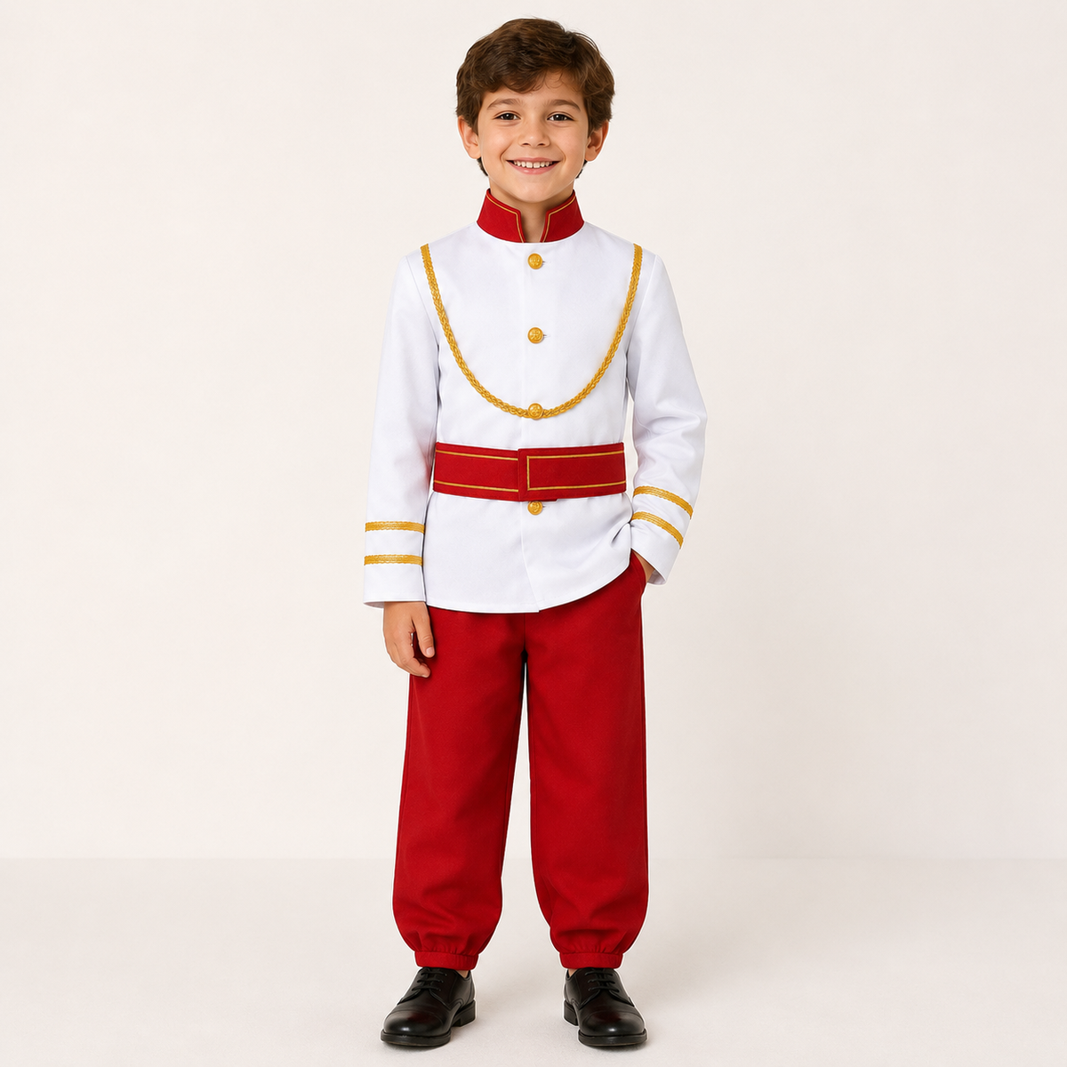Disfraz de Príncipe para Niño – Traje Blanco, Rojo y Dorado