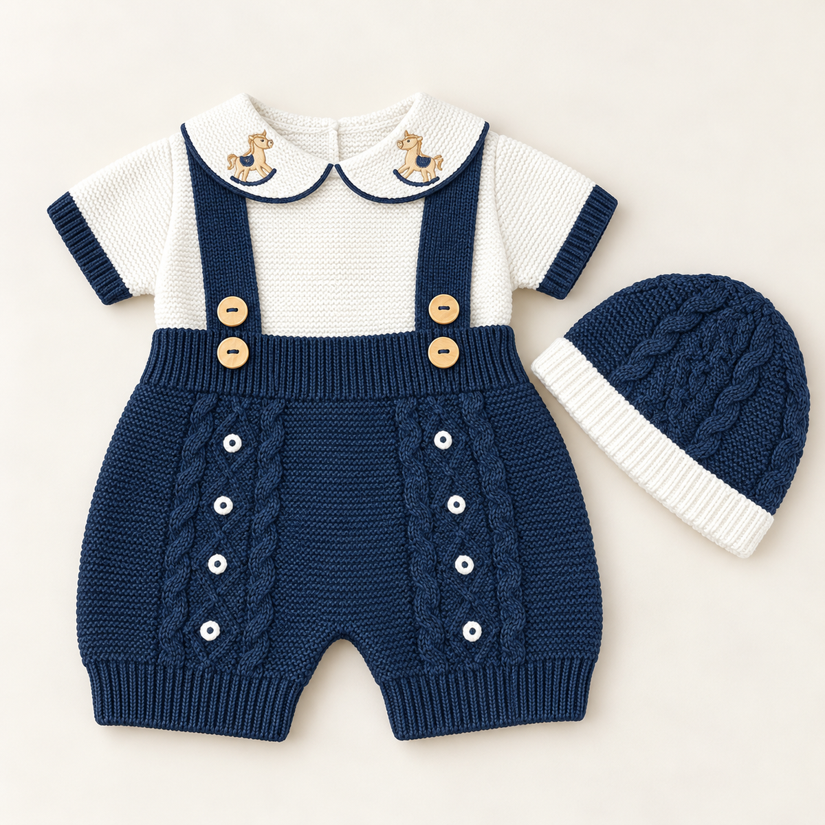 Conjunto Tejido para Bebé Niño de 3 Piezas con Gorrito