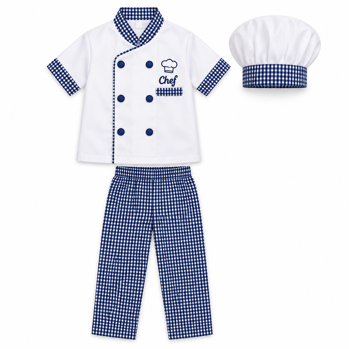 Vestimenta de Chef para Niño – Blanco y Azul Navy