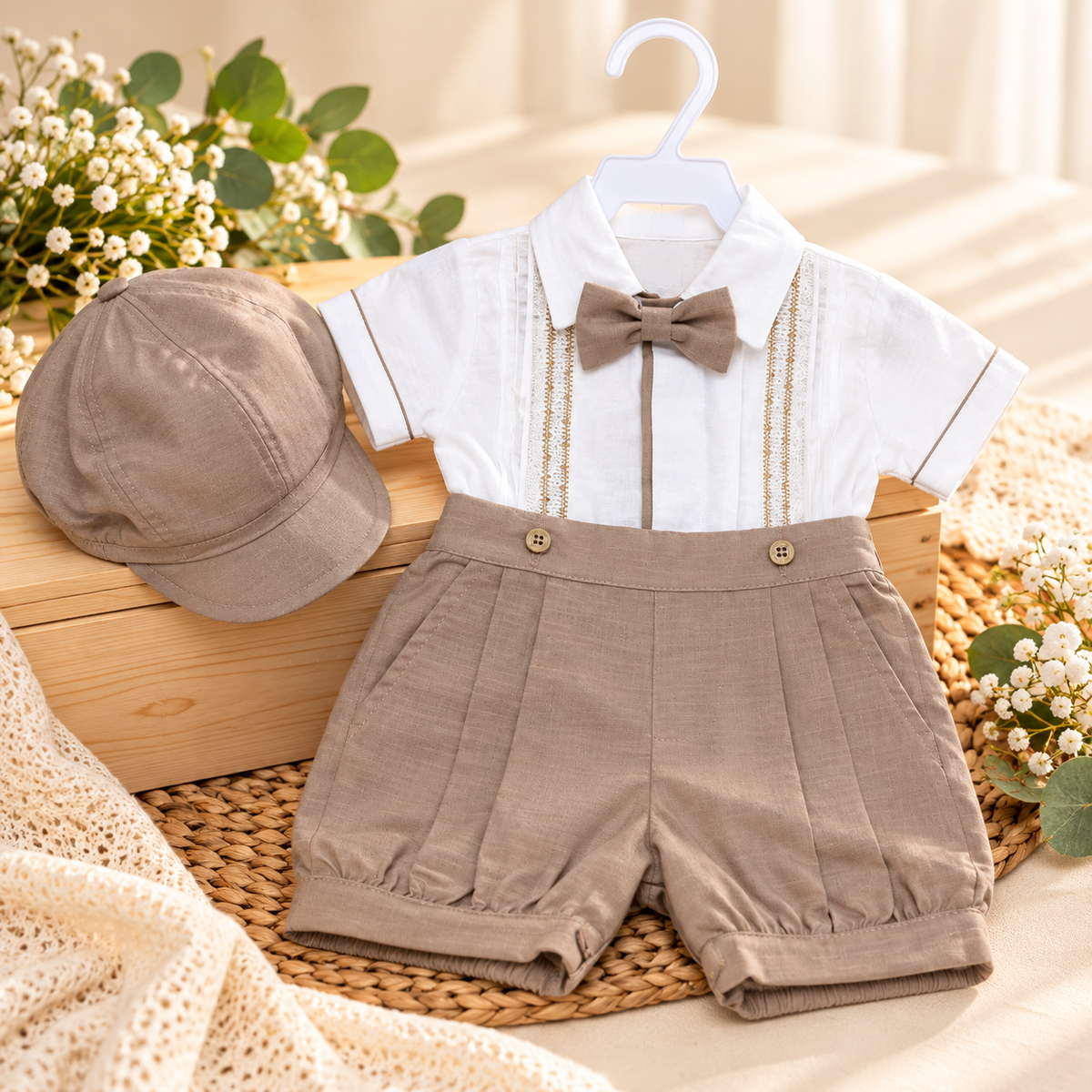 Set Elegante para Bebé Niño – Blanco y Beige 8576