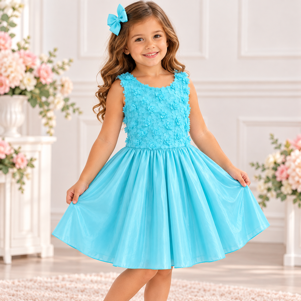 Vestido Elegante para Niña con Flores – Variedad de Colores