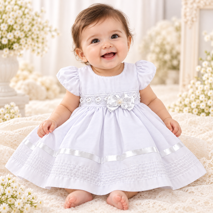 Vestido Elegante de Bautismo para Bebé Niña – Blanco