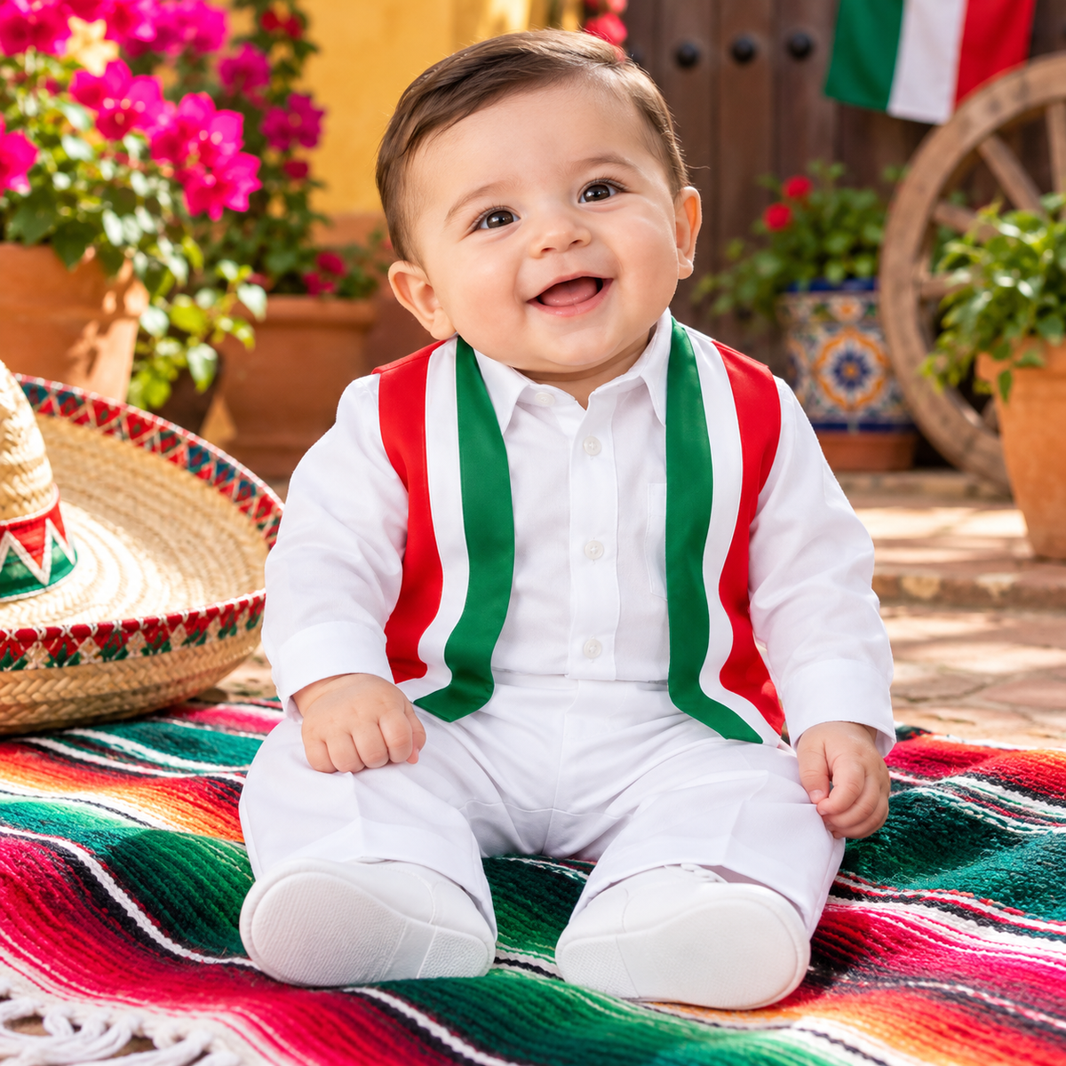 Conjunto Tradicional de México para Niño – Blanco, Verde y Rojo