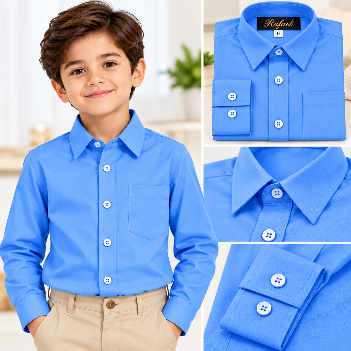 Camisa de Vestir Rafael para Niño – Manga Larga | Variedad de Colores