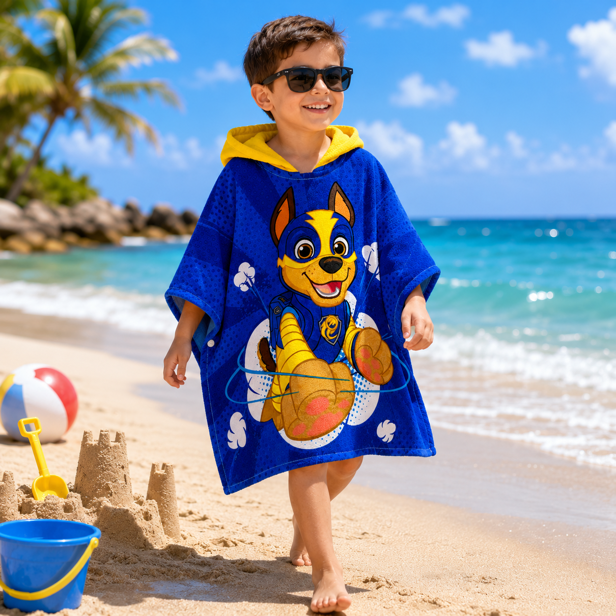 Toalla Poncho Infantil con Capucha – Superhéroe Perrito