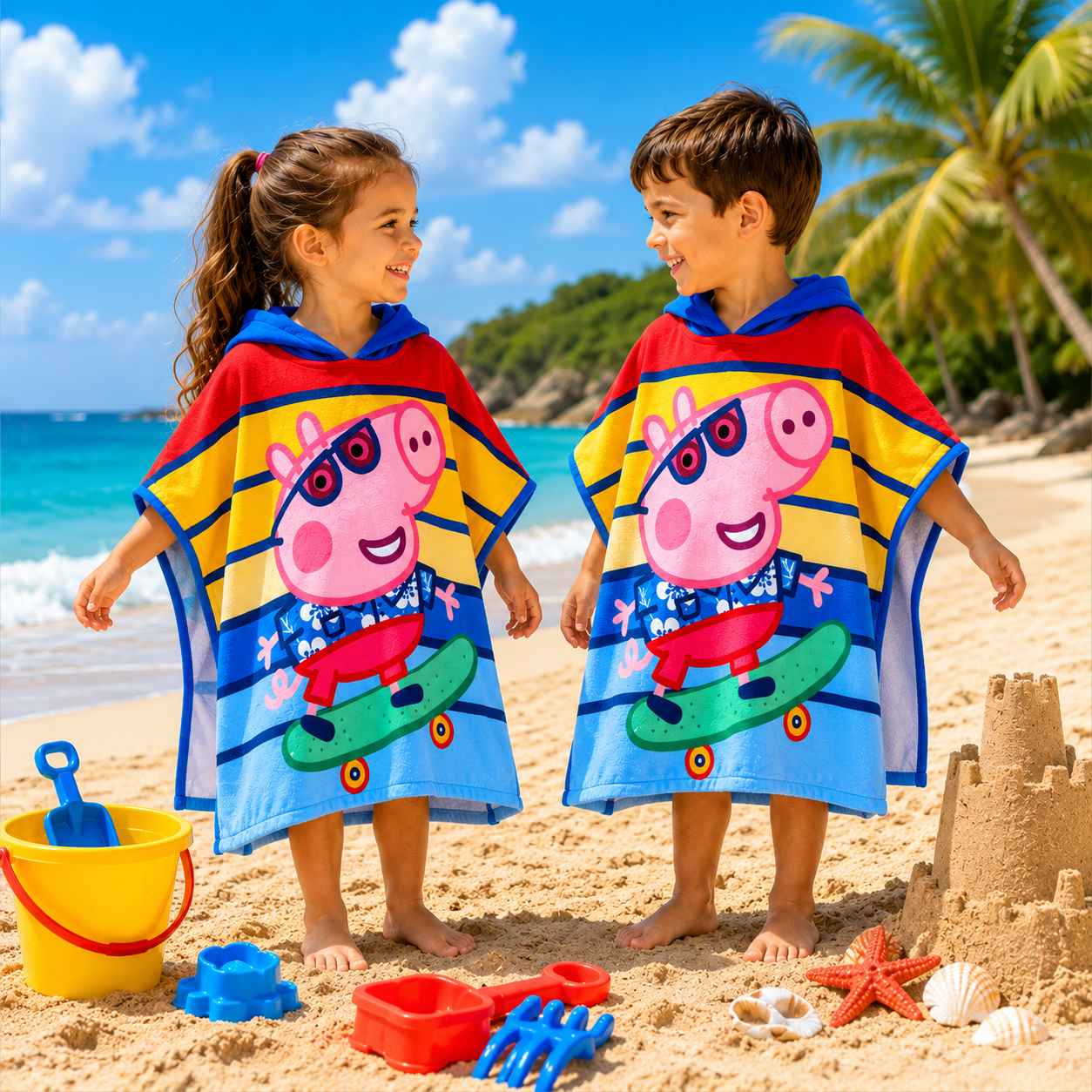 Toalla Poncho Infantil con Capucha – Pig