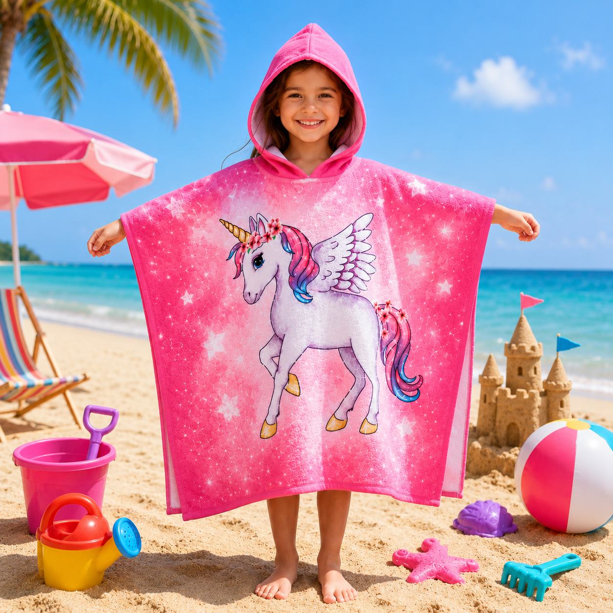 Toalla Poncho Infantil Unicornio con Capucha