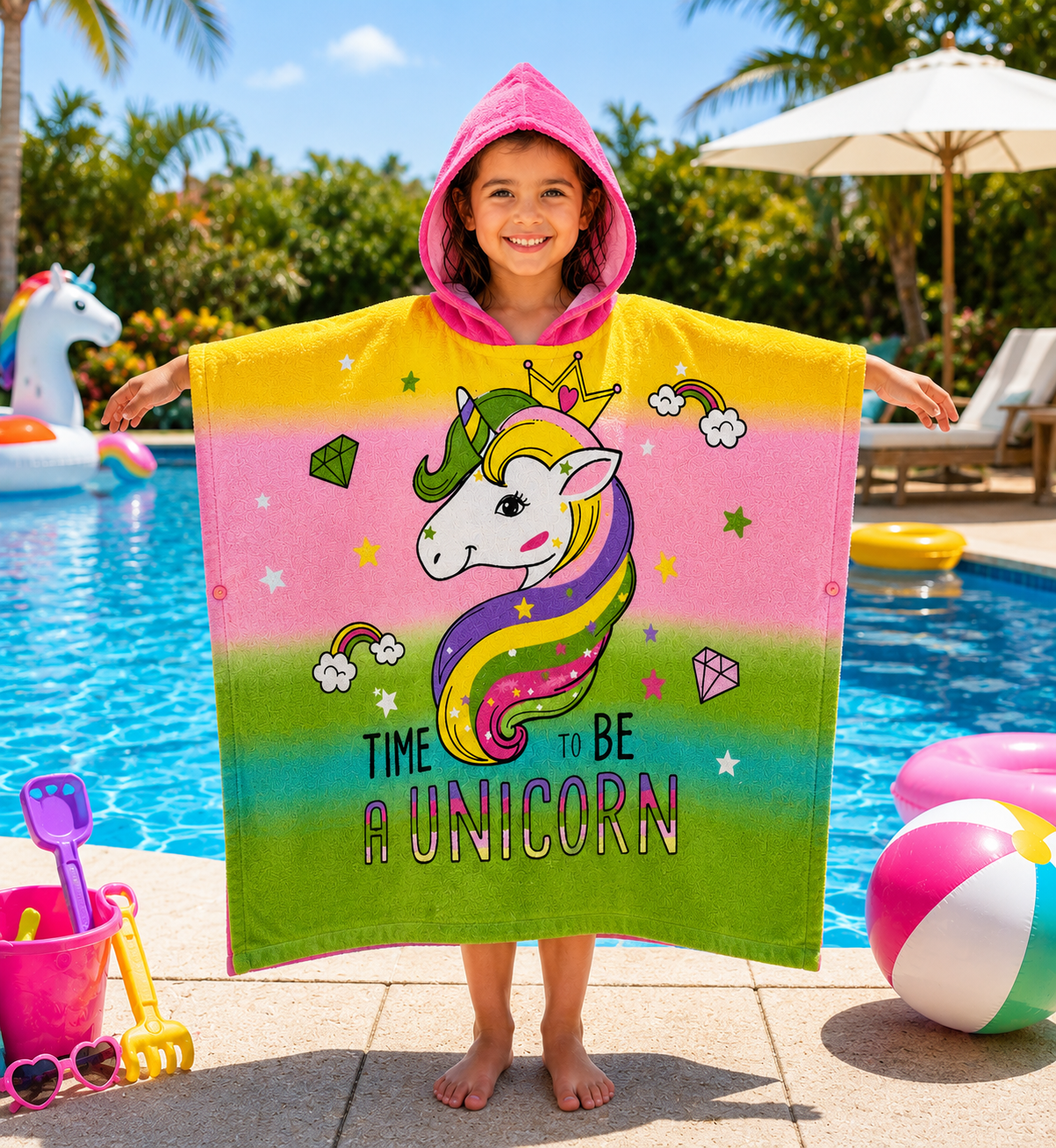 Toalla Poncho Infantil Unicornio con Capucha