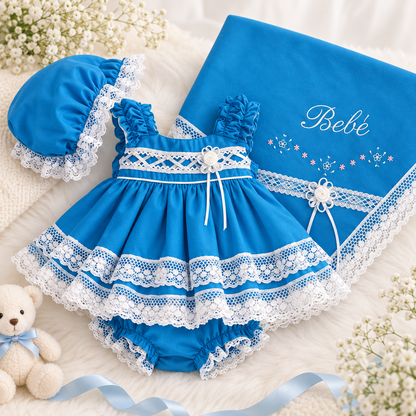 Conjunto de Bebé con Sábana Bordada a Juego – Azul 2203