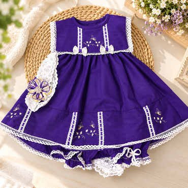 Conjunto Tradicional para Bebé – Vestido Violeta con Sábana Bordada 2753