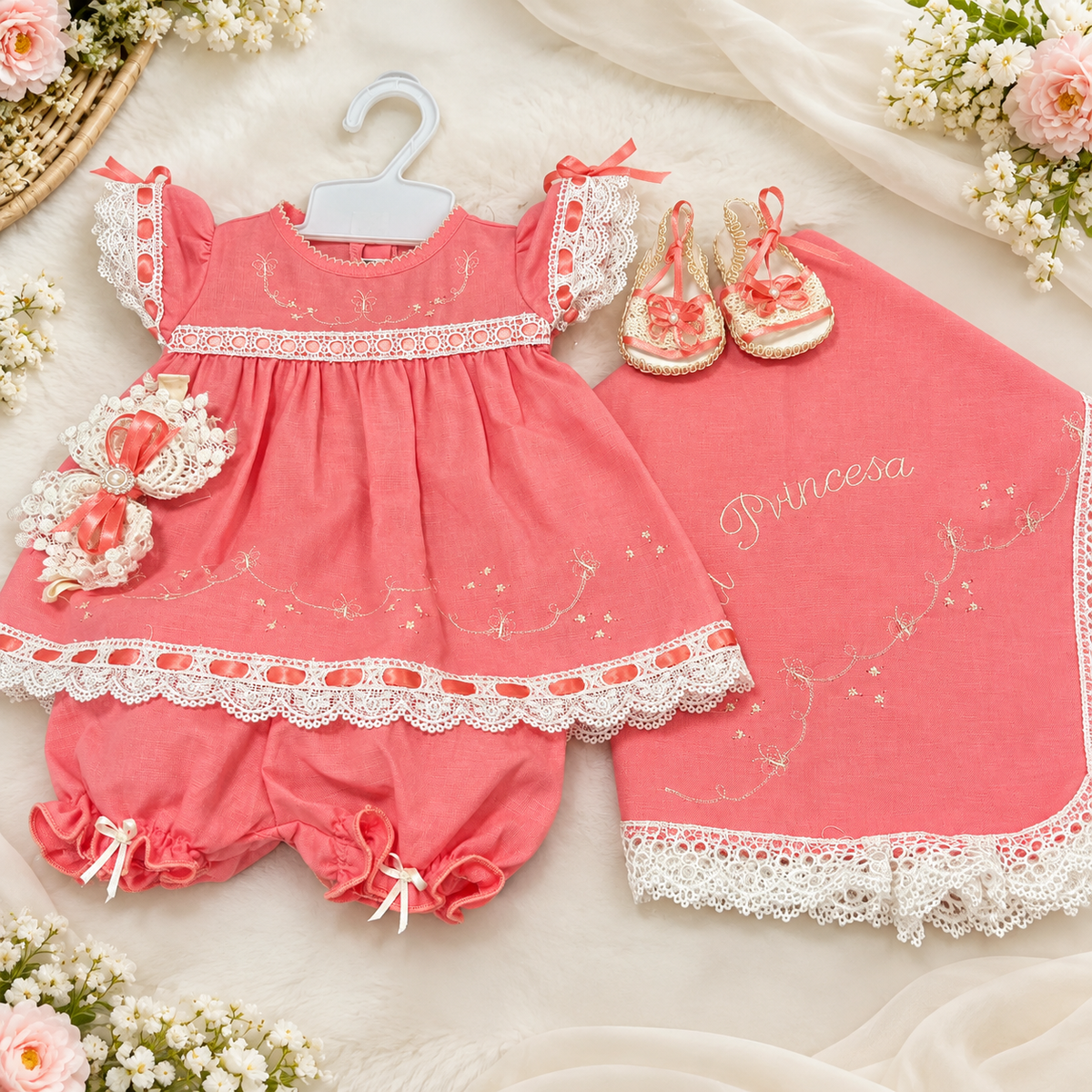 Conjunto de Bebé - Coral y Blanco - 2916