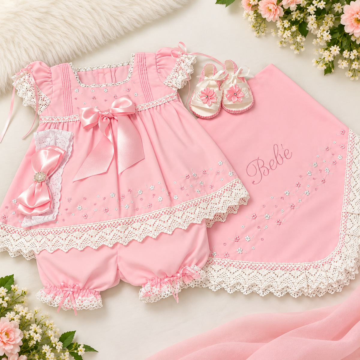Conjunto de Bebé  – Rosa y Blanco - 2910