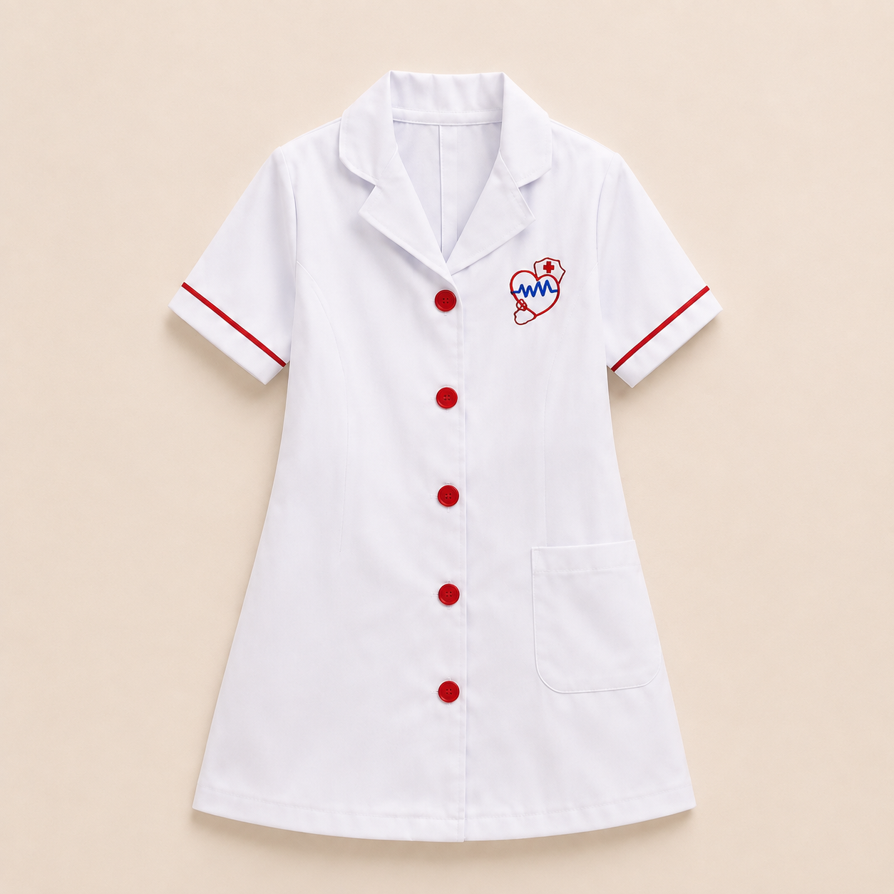 Disfraz de Enfermera para Niña – Bata Blanca con Detalles Rojos