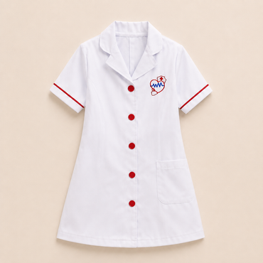 Disfraz de Enfermera para Niña – Bata Blanca con Detalles Rojos