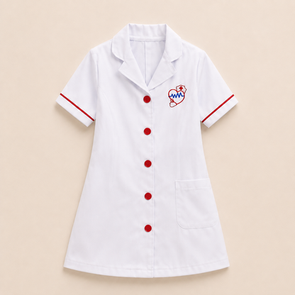 Disfraz de Enfermera para Niña – Bata Blanca con Detalles Rojos