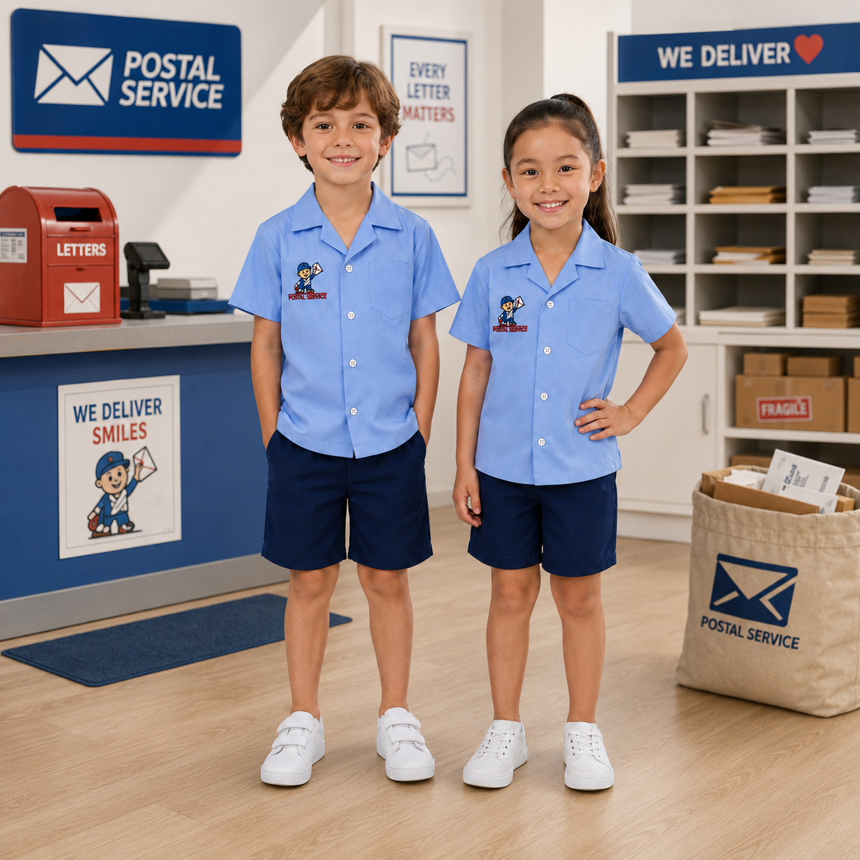 Disfraz de Cartero para Niños – Set con Camisa y Pantalón Corto