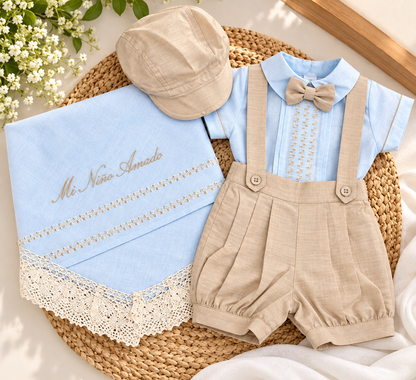 Set para Bebé Niño con Sábana – Azul Celeste y Beige 8620