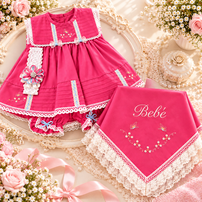 Conjunto de Bebé Fucsia con Sábana Bordada y Accesorios 2753