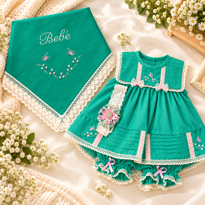 Conjunto para Bebé Niña Turquesa con Sábana Bordada y Accesorio 2753
