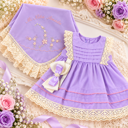 Conjunto para Niña “Mi Niña Amada” – Vestido con Sábana Bordada 3330