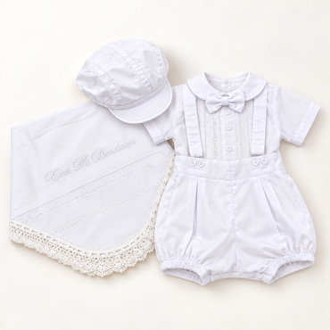 Set de Bautismo para Bebé Niño con Sábana Bordada y Gorra – Blanco | Eres Mi Bendición 3758