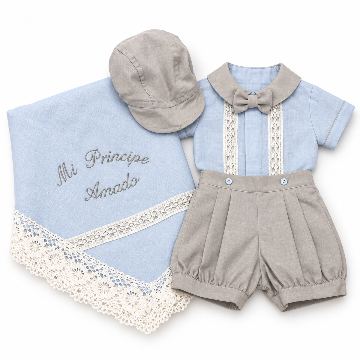Set para Bebé Niño con Sábana – Azul Celeste y Beige - 8437