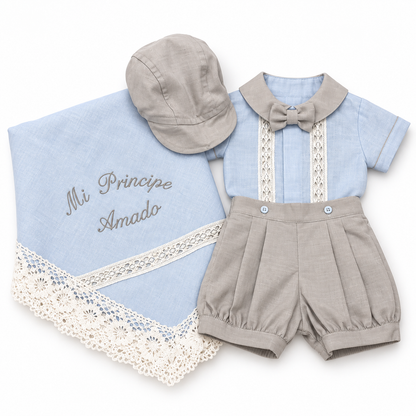 Set para Bebé Niño con Sábana – Azul Celeste y Beige - 8437