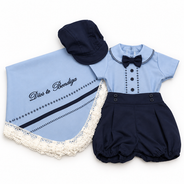 Set para Bebé Niño con Sábana – Azul Celeste y Azul Marino - 8687