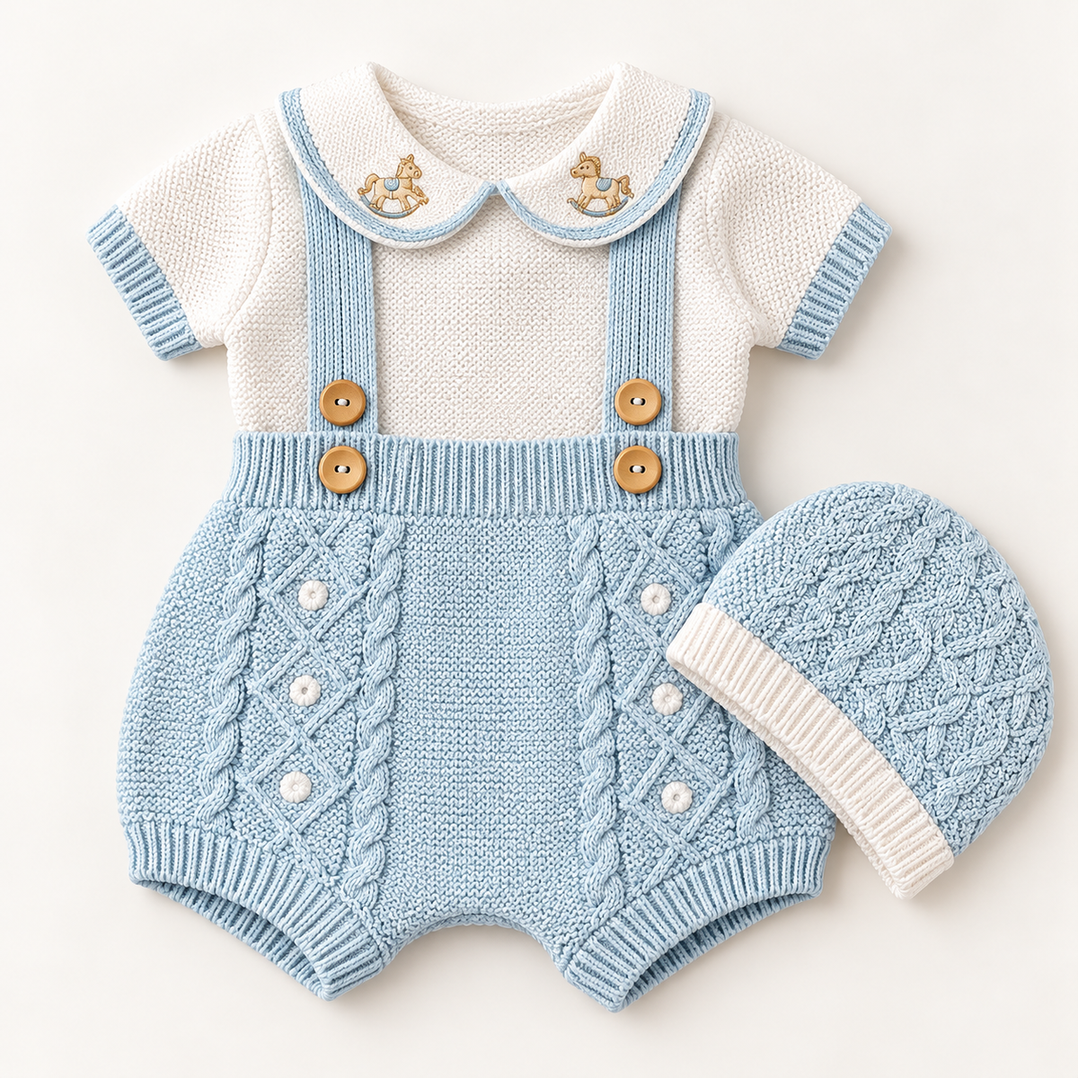 Conjunto Tejido para Bebé Niño de 3 Piezas con Gorrito
