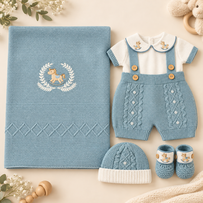 Conjunto de Bebé Tejido con Sábana – Caballito Mecedor
