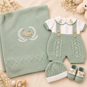 Conjunto de Bebé Tejido con Sábana – Caballito Mecedor
