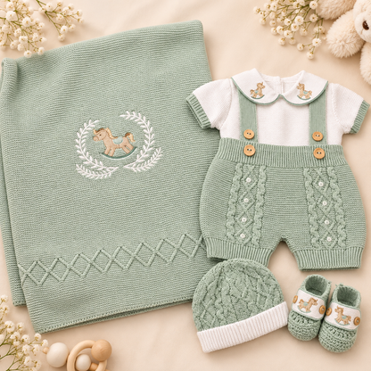Conjunto de Bebé Tejido con Sábana – Caballito Mecedor