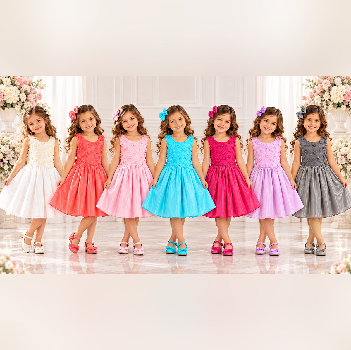 Vestido Elegante para Niña con Flores – Variedad de Colores