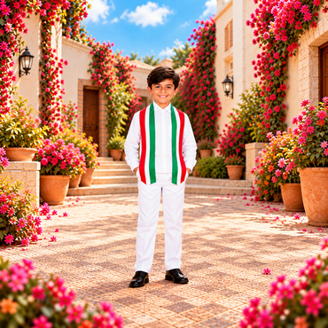 Conjunto Tradicional de México para Niño – Blanco, Verde y Rojo