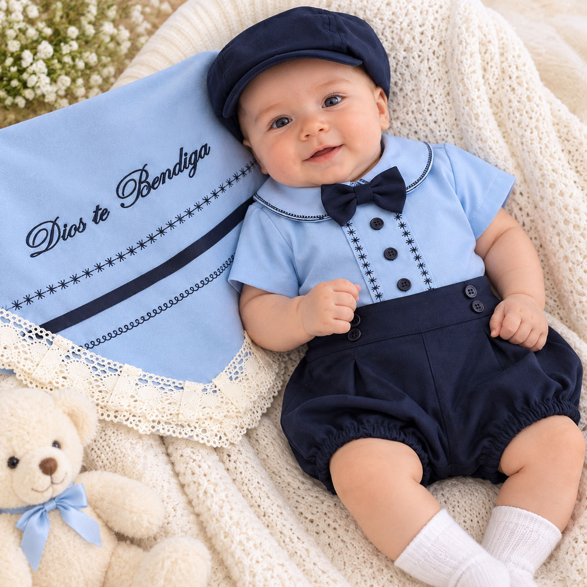 Set para Bebé Niño con Sábana – Azul Celeste y Azul Marino - 8687