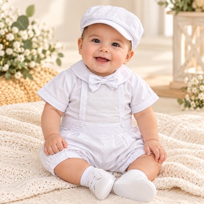 Set Elegante para Bebé Niño en Blanco con Gorra – 2 Piezas 8609