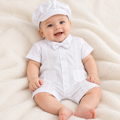 Set de Bautismo para Bebé Niño con Gorra – Blanco 8625