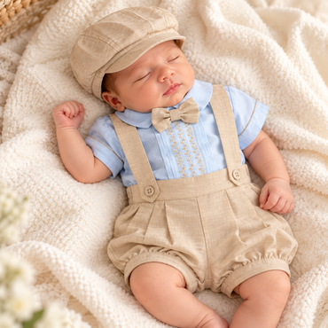 Set para Bebé Niño con Sábana – Azul Celeste y Beige 8620