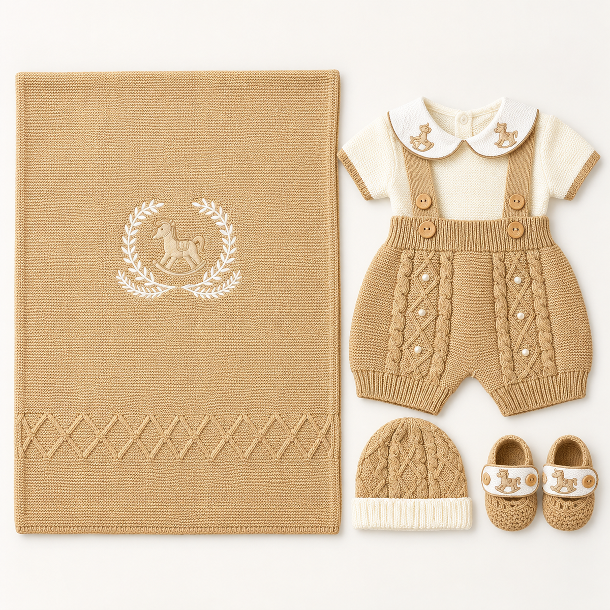 Conjunto de Bebé Tejido con Sábana – Caballito Mecedor
