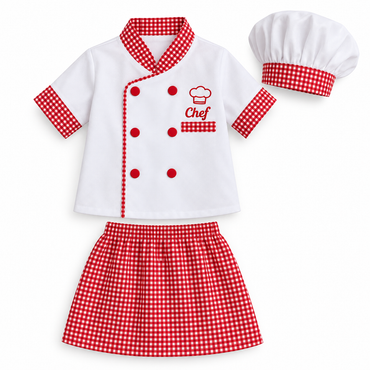 Vestimenta de Chef para Niña – Rojo y Blanco