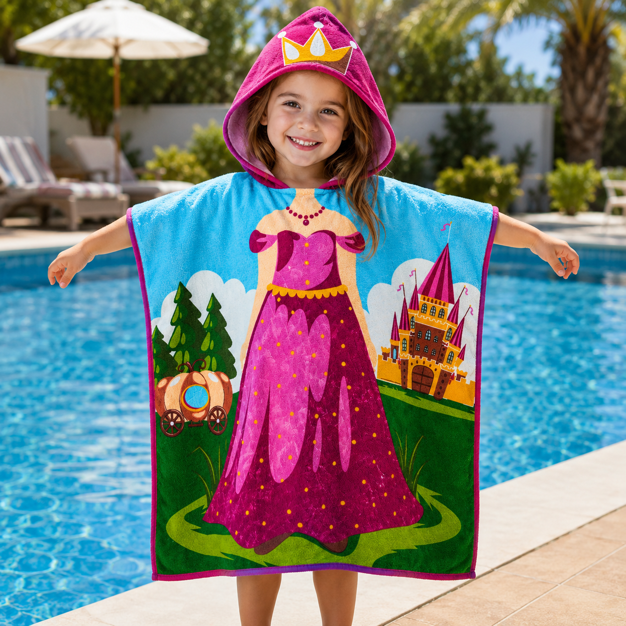 Toalla Poncho Infantil Princesa con Capucha