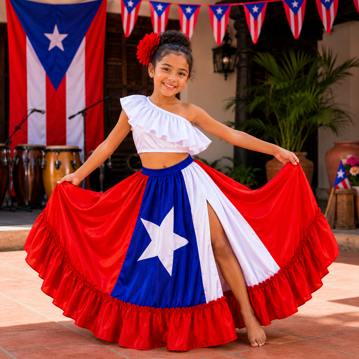 Traditional Clothing - Puerto Rico Flag (Half Shoulder)