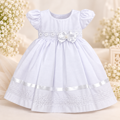 Vestido Elegante de Bautismo para Bebé Niña – Blanco